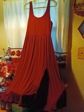 Women's BLACK TAPE Sleeveless Burgundy Red Maxi Dress with Scoop Neckline